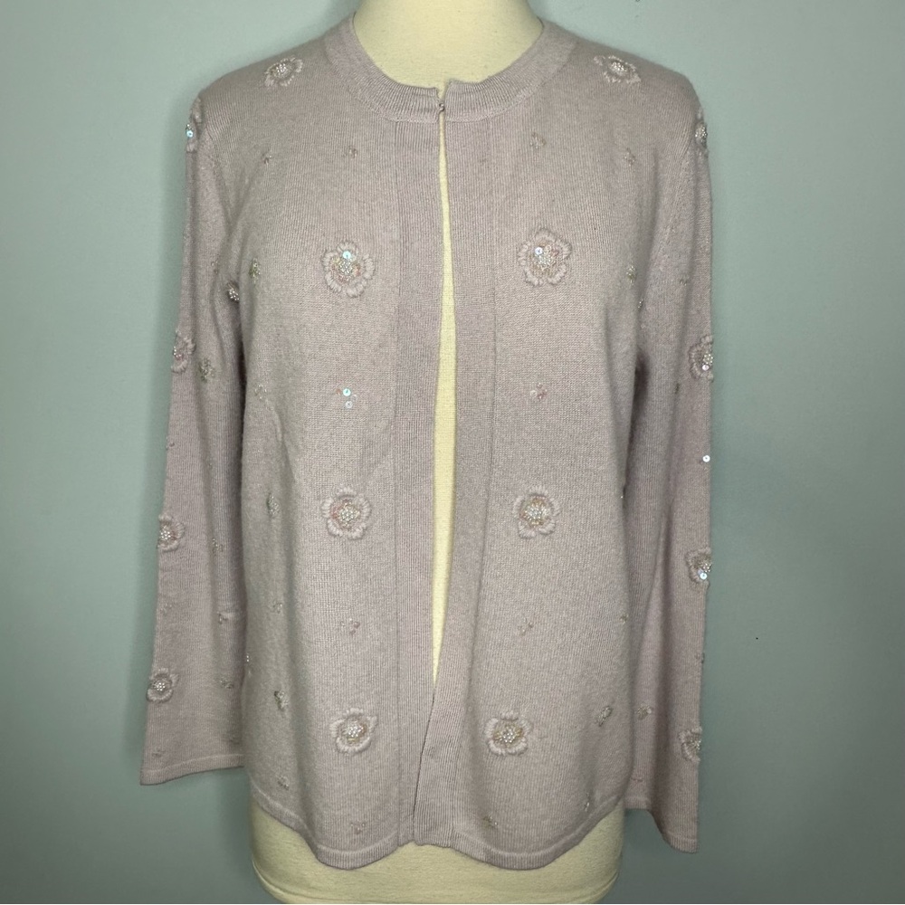 Eve’s Temptation Lavender 100% Cashmere Sequin Embellished Cardigan Size M